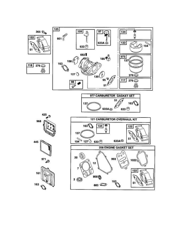 Carburetor Diagram and Parts List for 126302-0775-E1C  Briggs and Stratton Engine